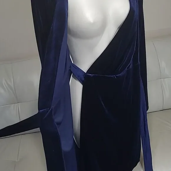 Premier Amour Velvet Wrap Dress Womens 6 Navy Blue NEW P1961447 Long Sleeve Mini - Picture 5 of 8